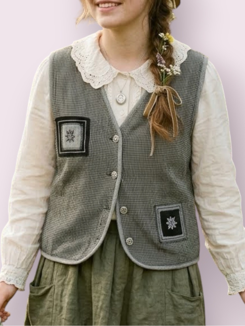 Vintage 90’s Stonebridge Gingham Vest Patchwork Detail Black & Gray Size 1X